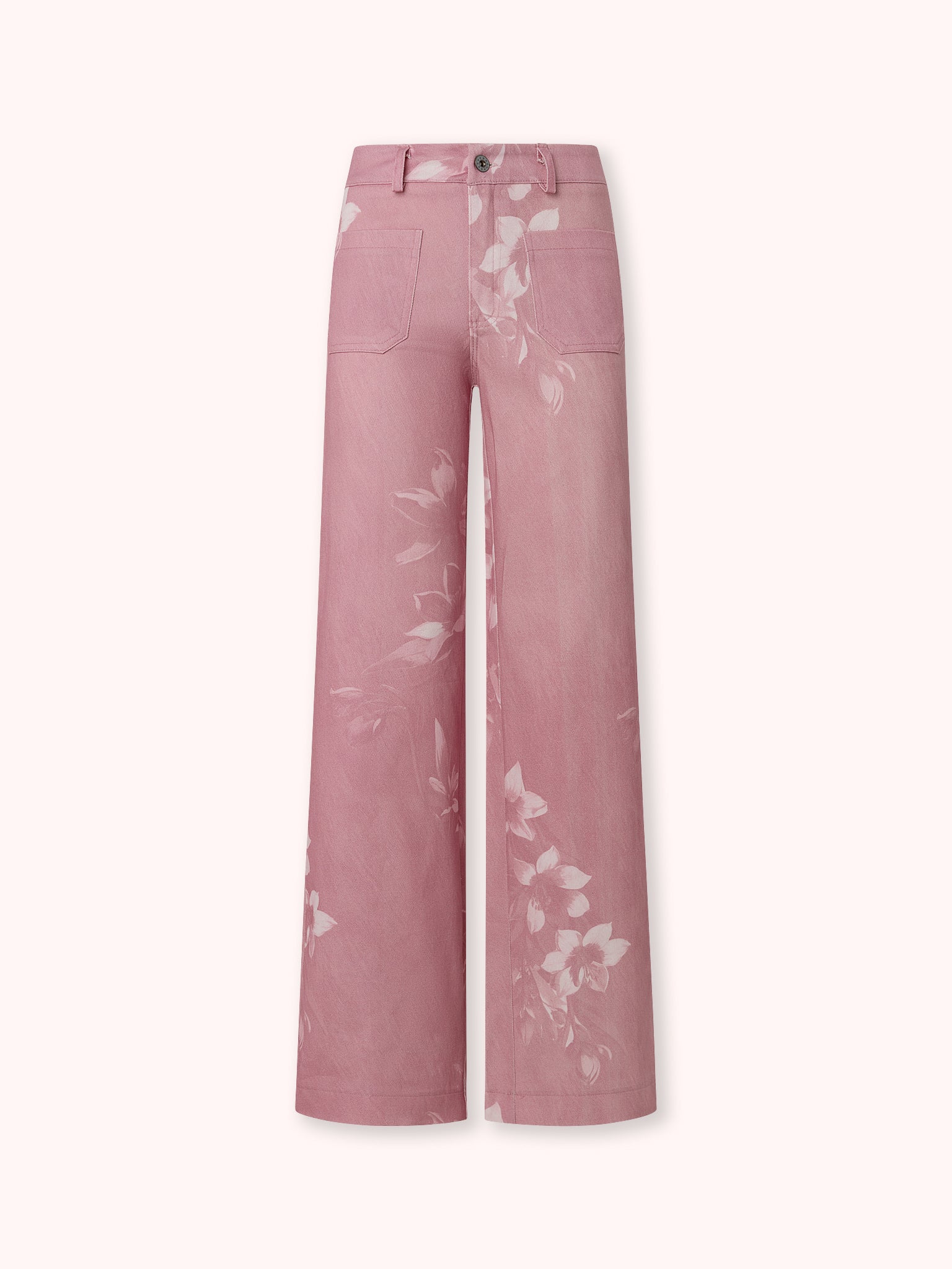PANTALÓN FLARE CON ESTAMPADO FLORAL ROSA