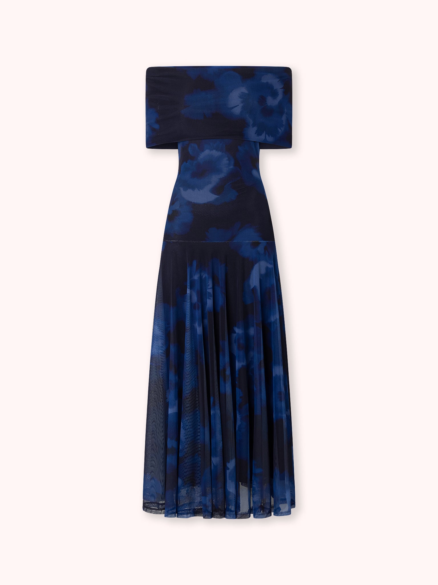 VESTIDO OFF SHOULDER DE TUL AZUL MARINO