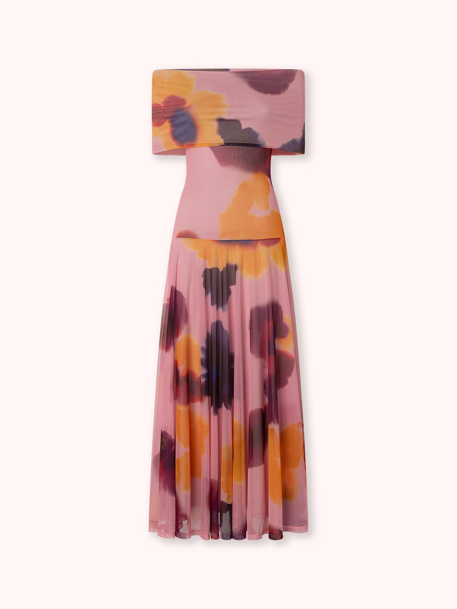 VESTIDO OFF SHOULDER DE TUL ESTAMPADO