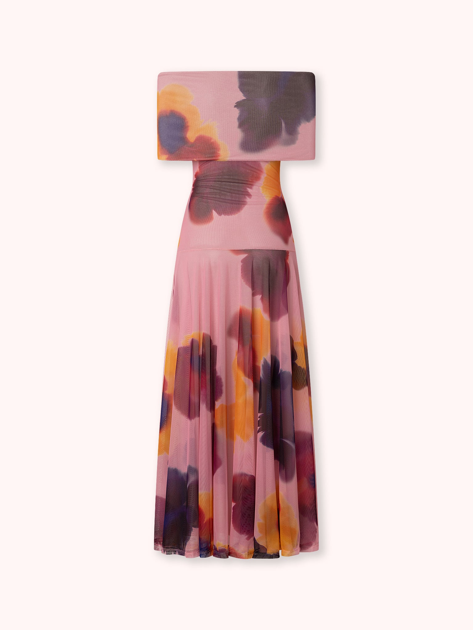 VESTIDO OFF SHOULDER DE TUL ESTAMPADO