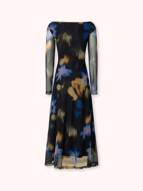 VESTIDO MANGA LARGA DRAPEADO CON ESTAMPADO