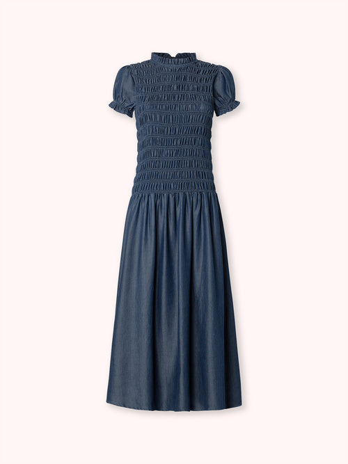 VESTIDO LARGO FRUNCIDO DENIM