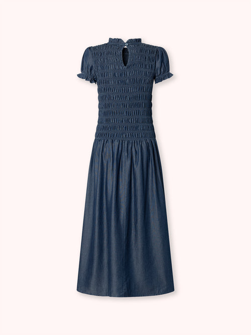 VESTIDO LARGO FRUNCIDO DENIM