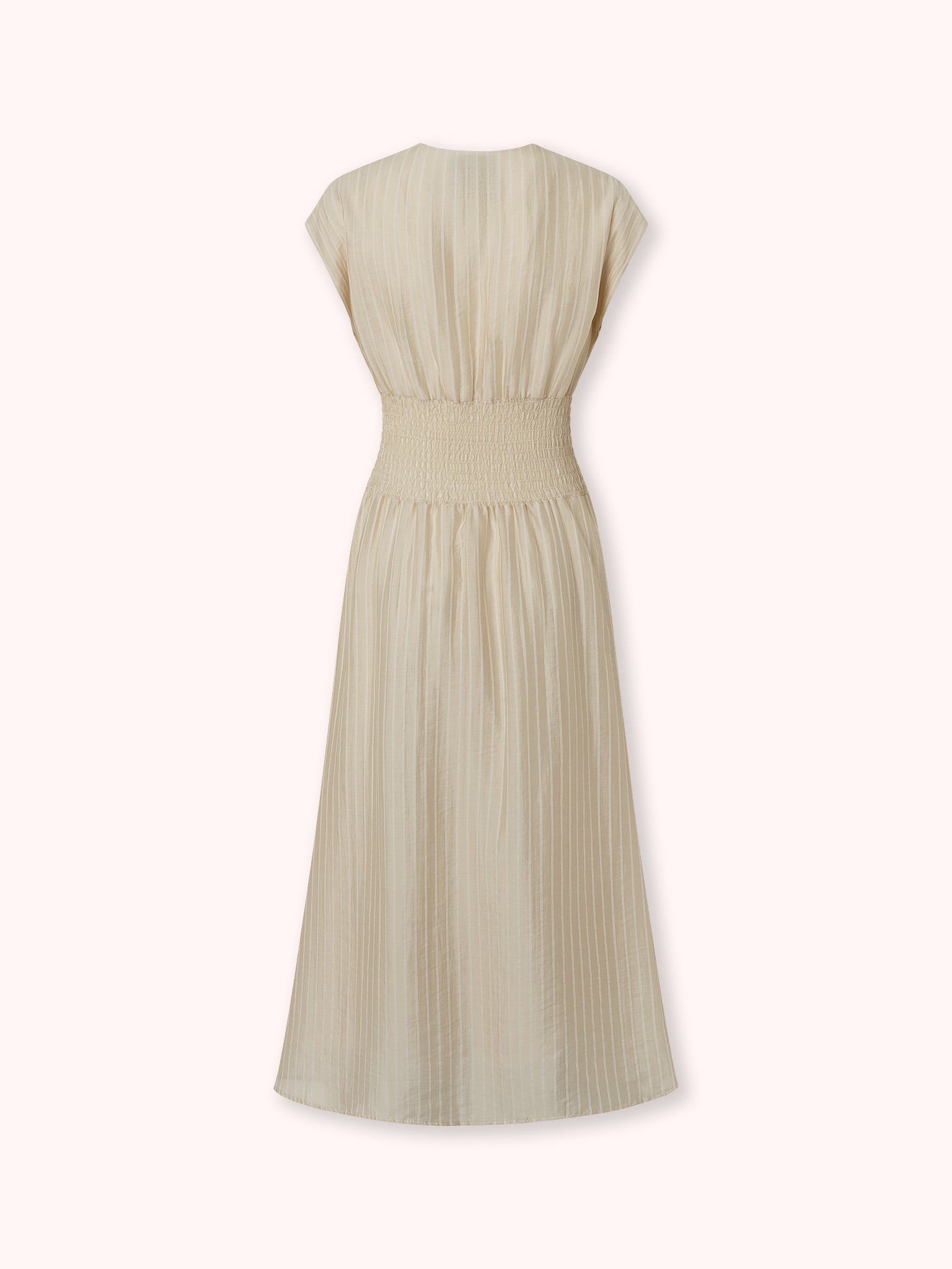 VESTIDO MIDI CON ESTAMPADO DE RAYAS BEIGE