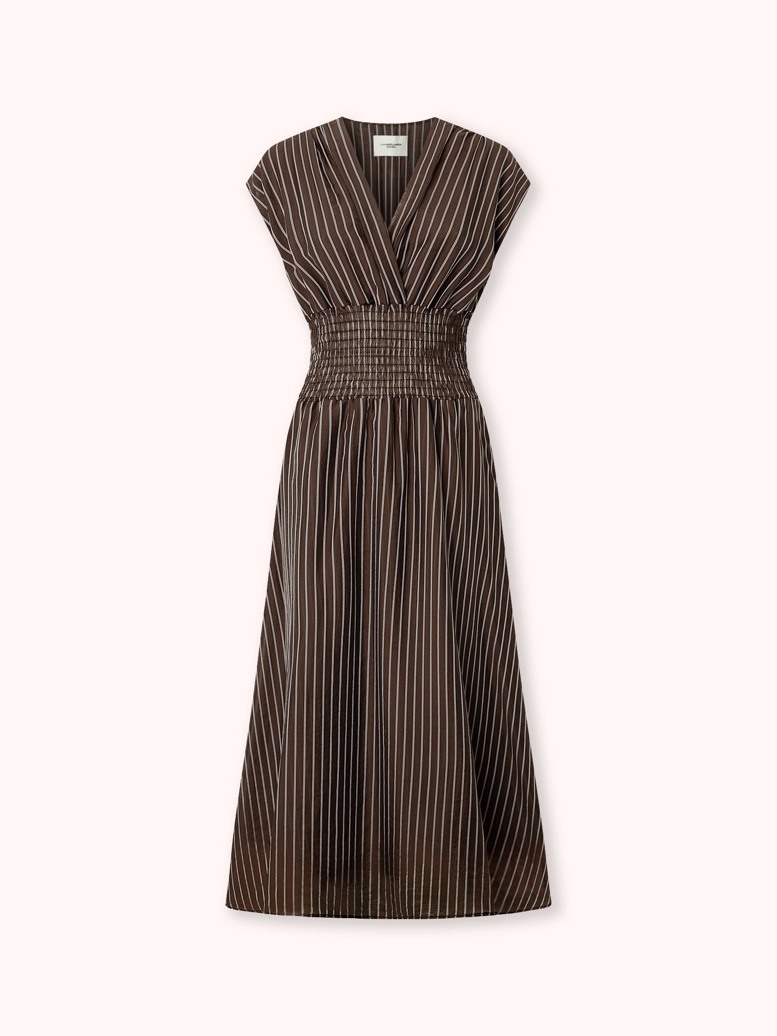 VESTIDO MIDI CON ESTAMPADO DE RAYAS MARRÓN