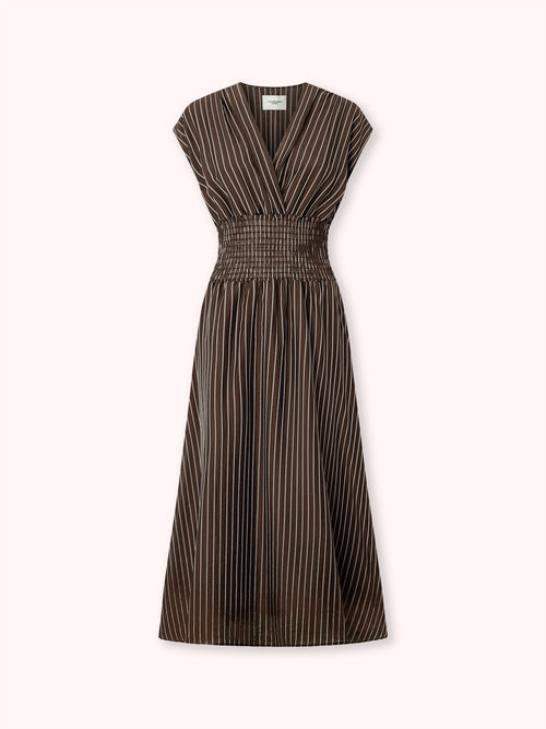 VESTIDO MIDI CON ESTAMPADO DE RAYAS MARRÓN