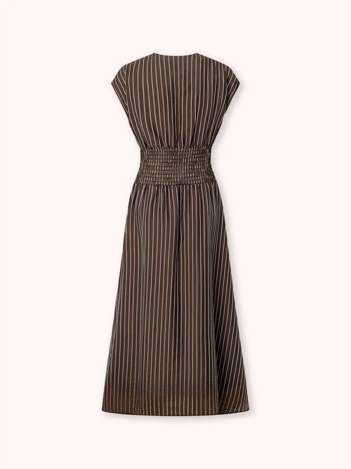 VESTIDO MIDI CON ESTAMPADO DE RAYAS MARRÓN
