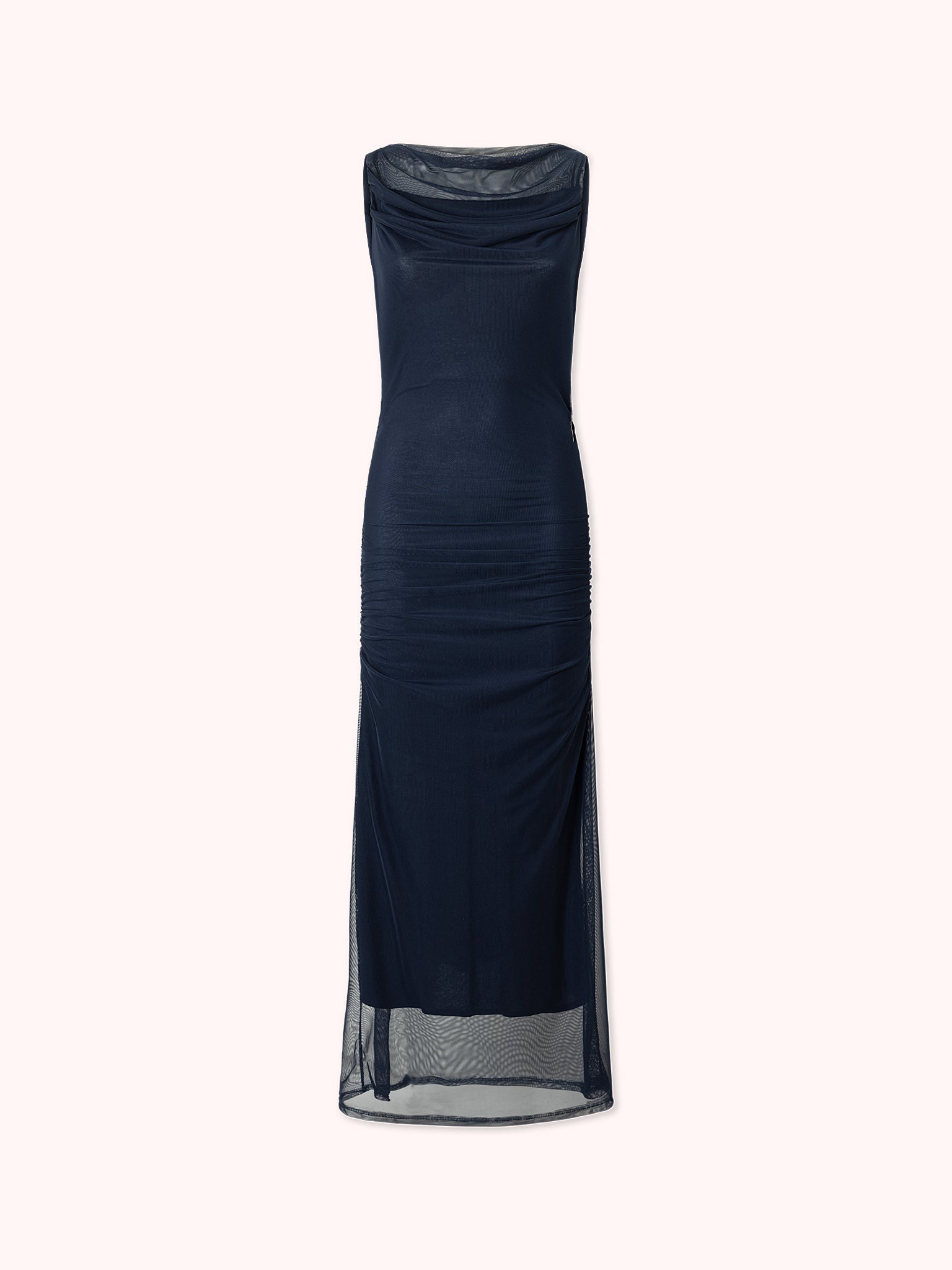 VESTIDO DE TUL CON ESCOTE DRAPEADO AZUL