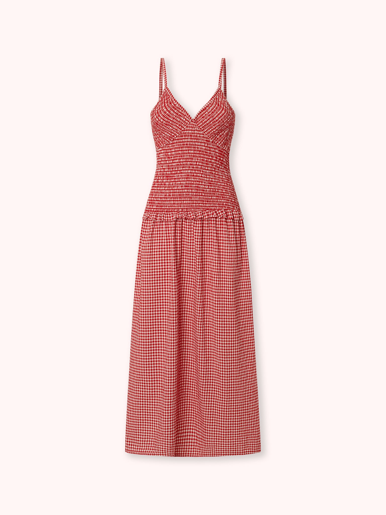 VESTIDO DE TIRANTES CON ESTAMPADO VICHY ROJO