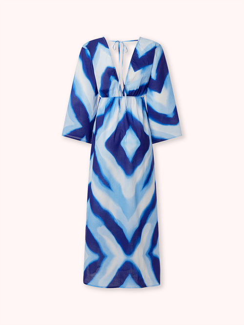 VESTIDO ESTAMPADO CON ESCOTE PICO AZUL