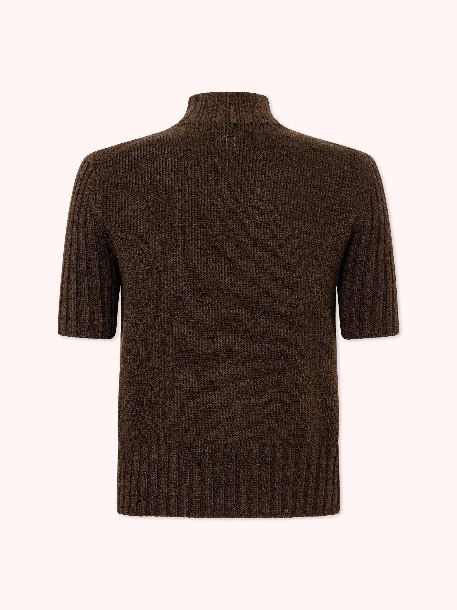 SUÉTER MANGA CORTA CON CUELLO ALTO MARRÓN