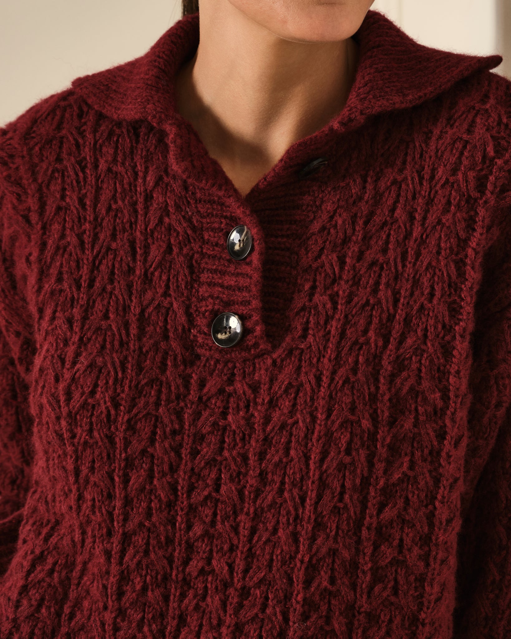 SUÉTER DE PUNTO CON CUELLO POLO GRANATE