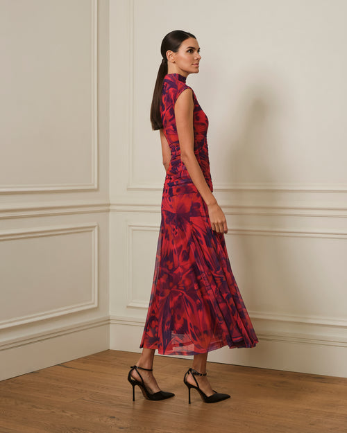 VESTIDO DRAPEADO DE TUL ESTAMPADO