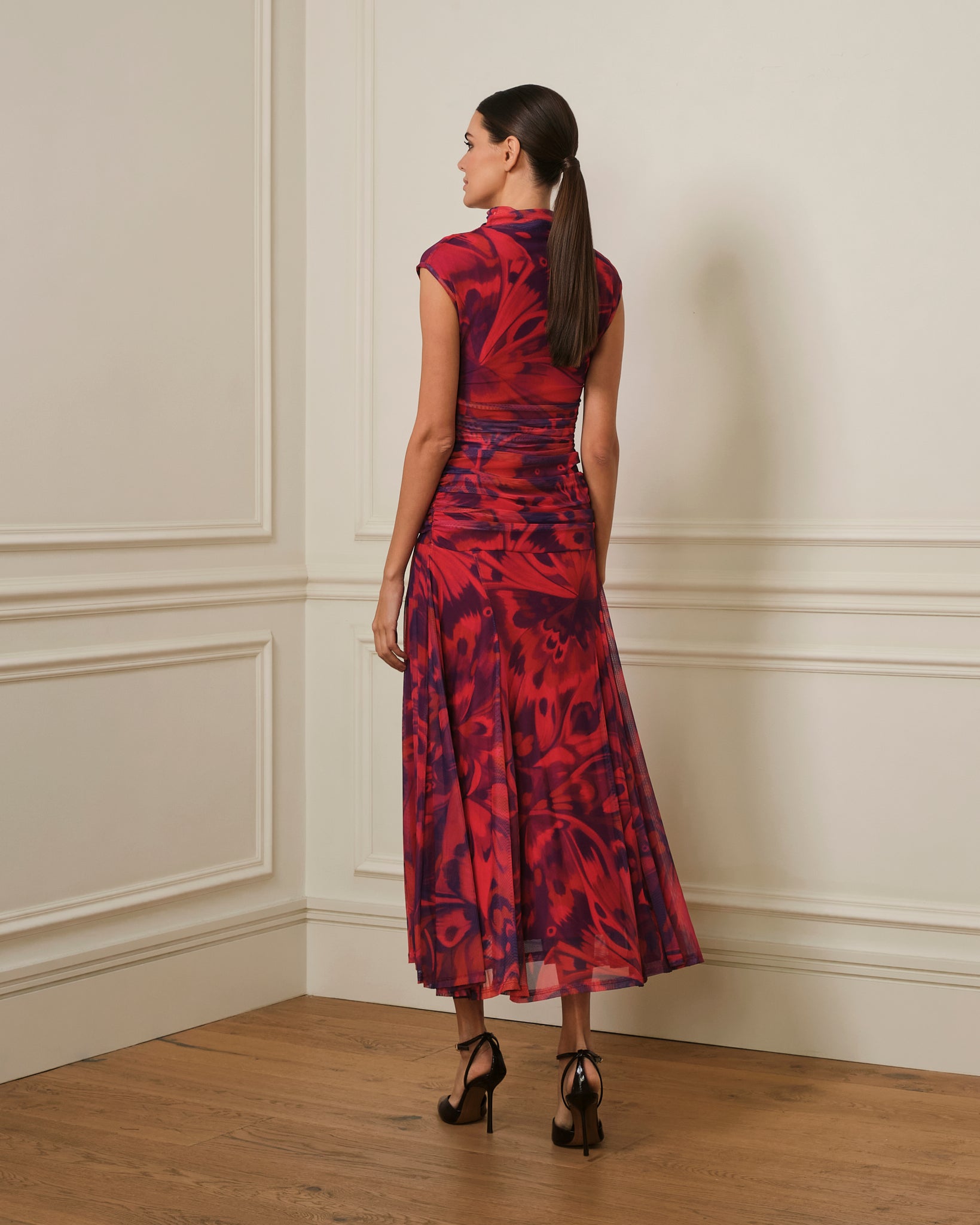 VESTIDO DRAPEADO DE TUL ESTAMPADO