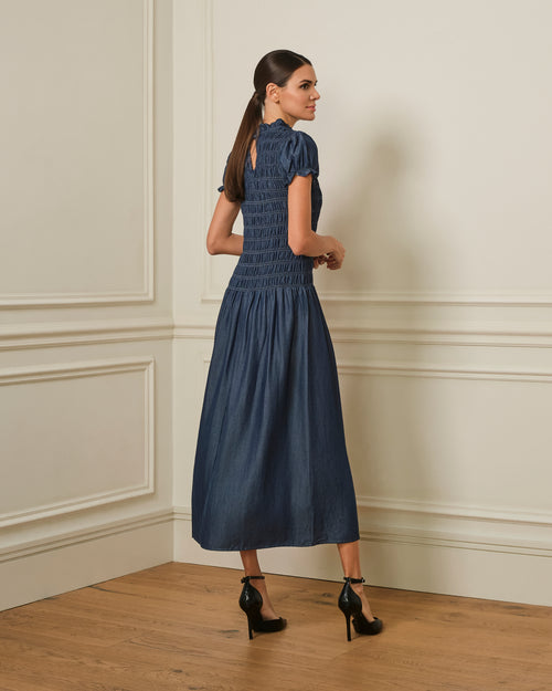 VESTIDO LARGO FRUNCIDO DENIM