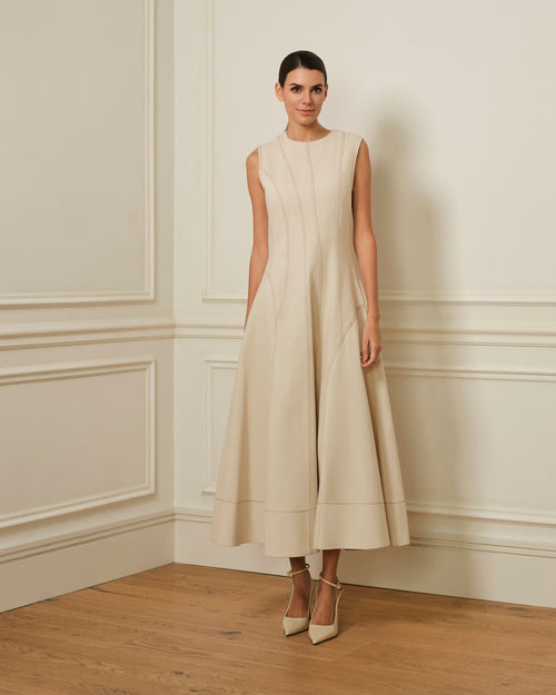PREVENTA VESTIDO MIDI DENIM CON COSTURAS VISTAS OFF-WHITE