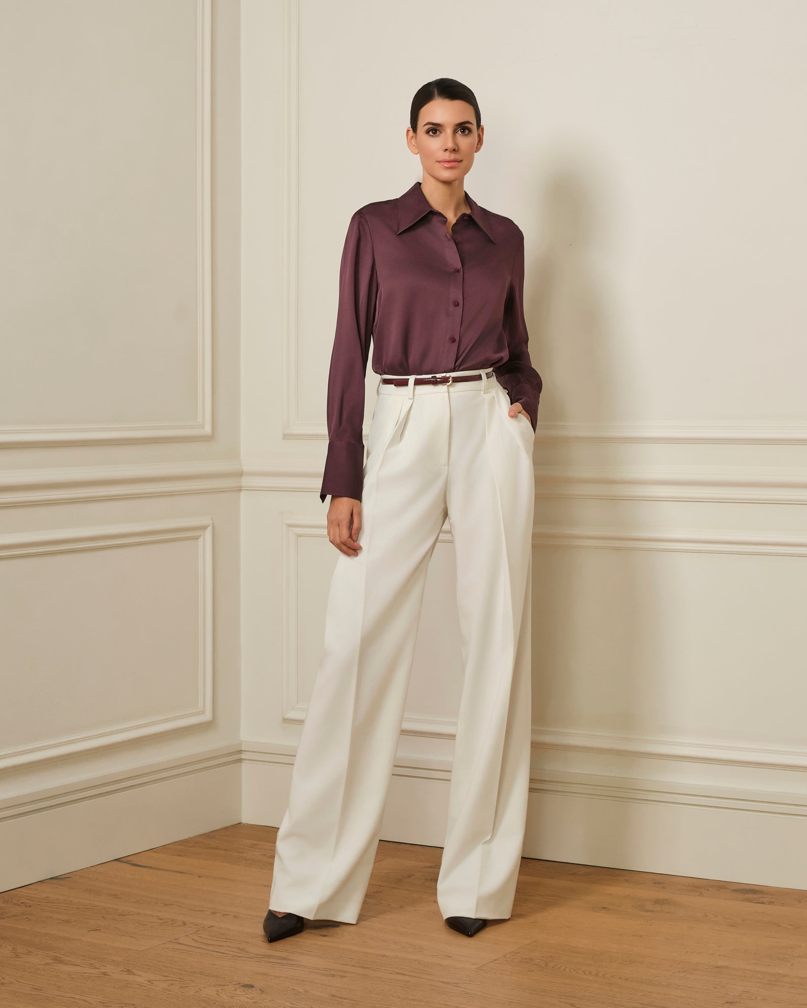 CAMISA SATINADA BERENJENA