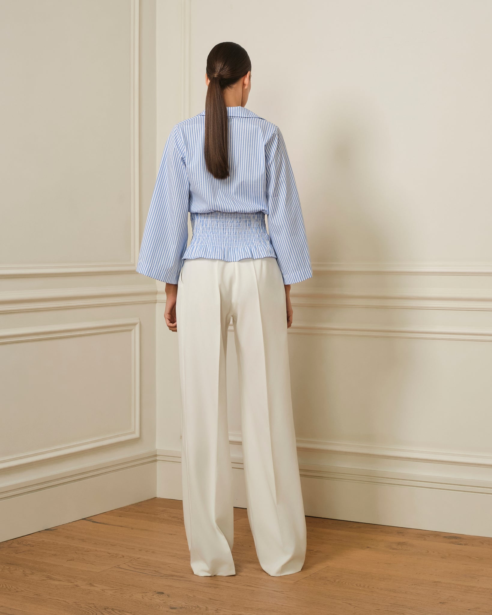 CAMISA FRUNCIDA DE RAYAS AZUL