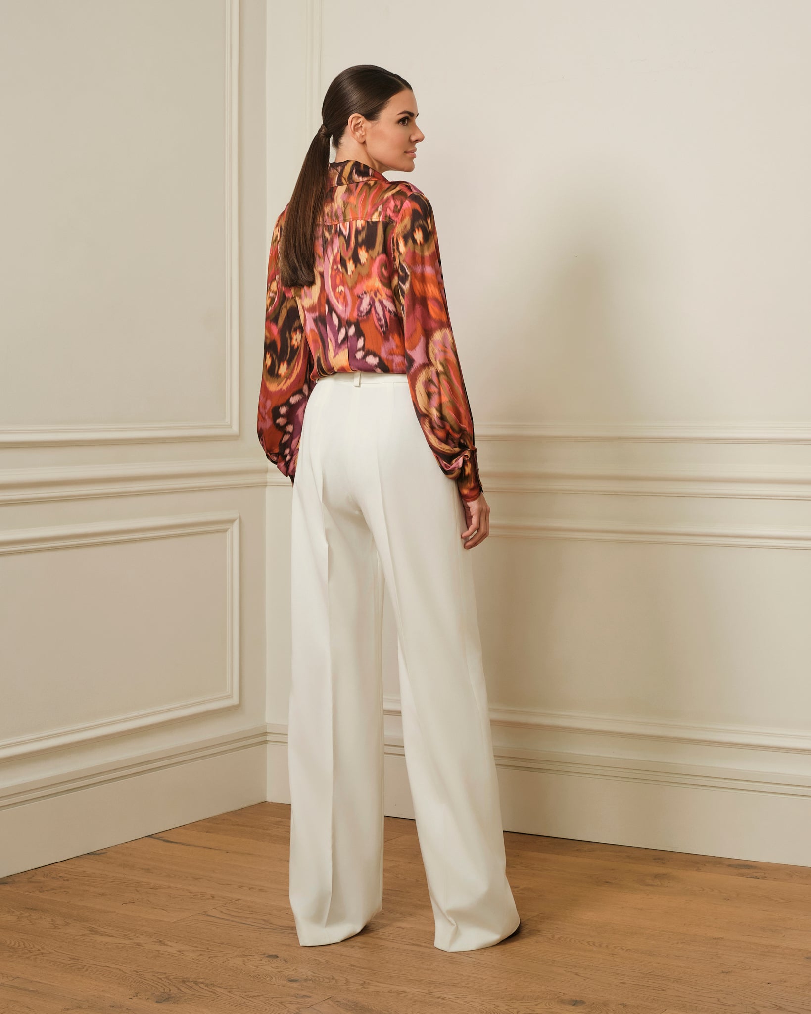 CAMISA MANGA ABULLONADA CON ESTAMPADO IKAT