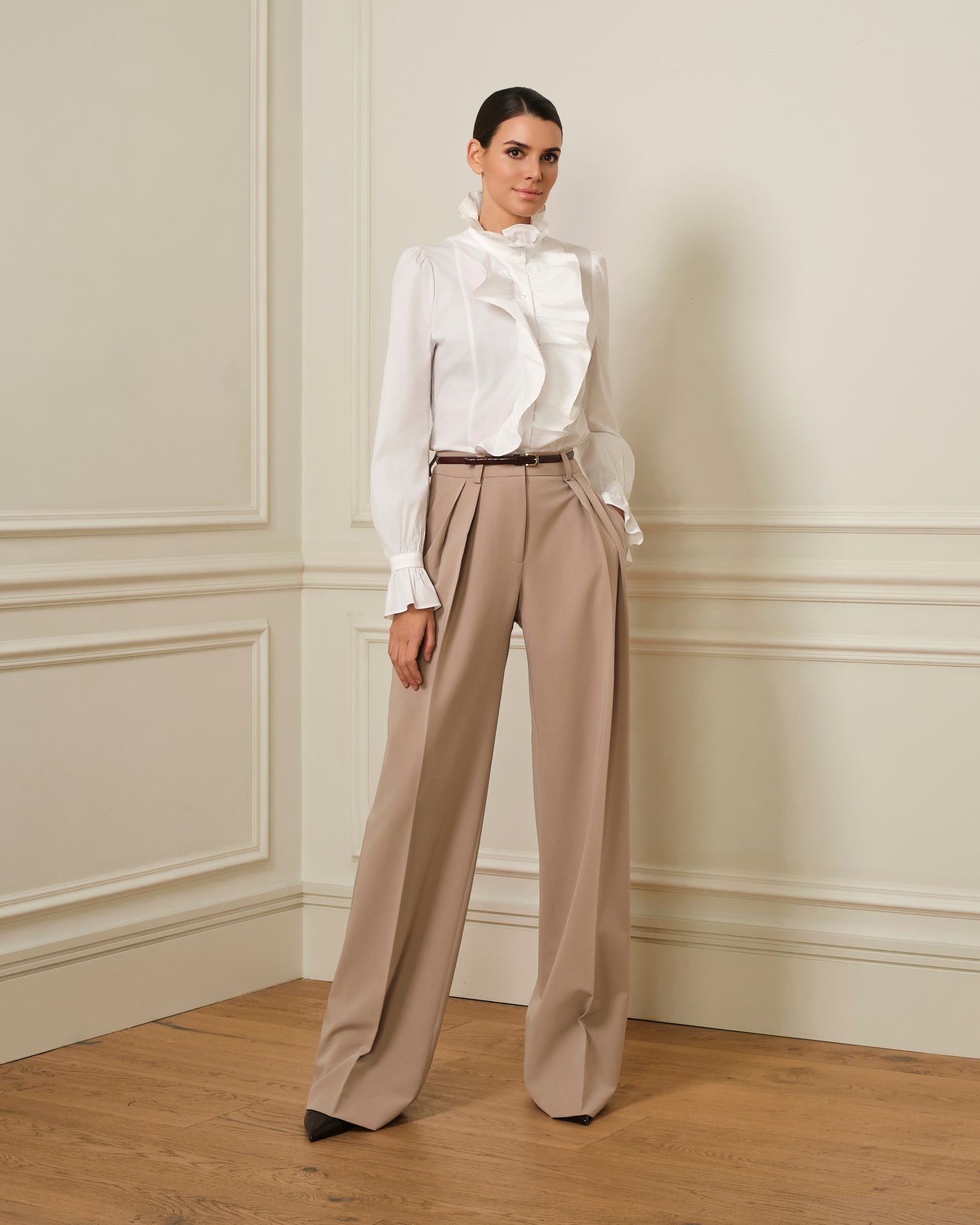 PANTALÓN PALAZZO CON DOBLE PINZA BEIGE