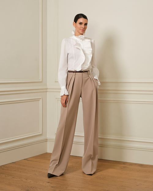 PANTALÓN PALAZZO CON DOBLE PINZA BEIGE