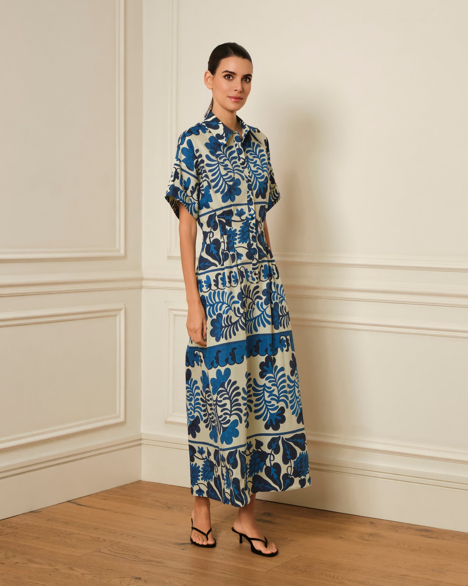 VESTIDO MIDI CAMISERO ESTAMPADO AZUL