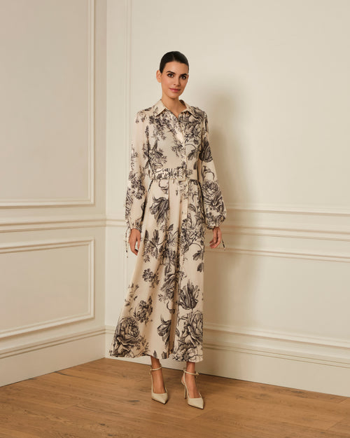 VESTIDO CAMISERO CON CINTURÓN ESTAMPADO NEGRO