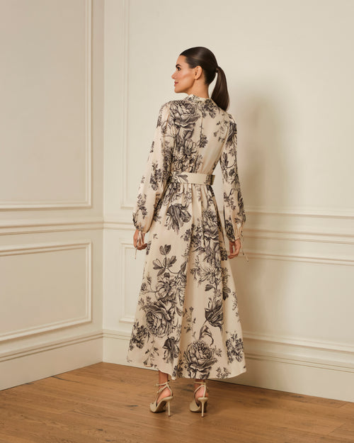 VESTIDO CAMISERO CON CINTURÓN ESTAMPADO NEGRO