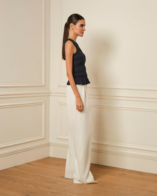 TOP FRUNCIDO SIN MANGAS AZUL MARINO