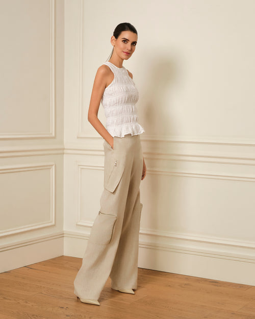 TOP FRUNCIDO SIN MANGAS BLANCO