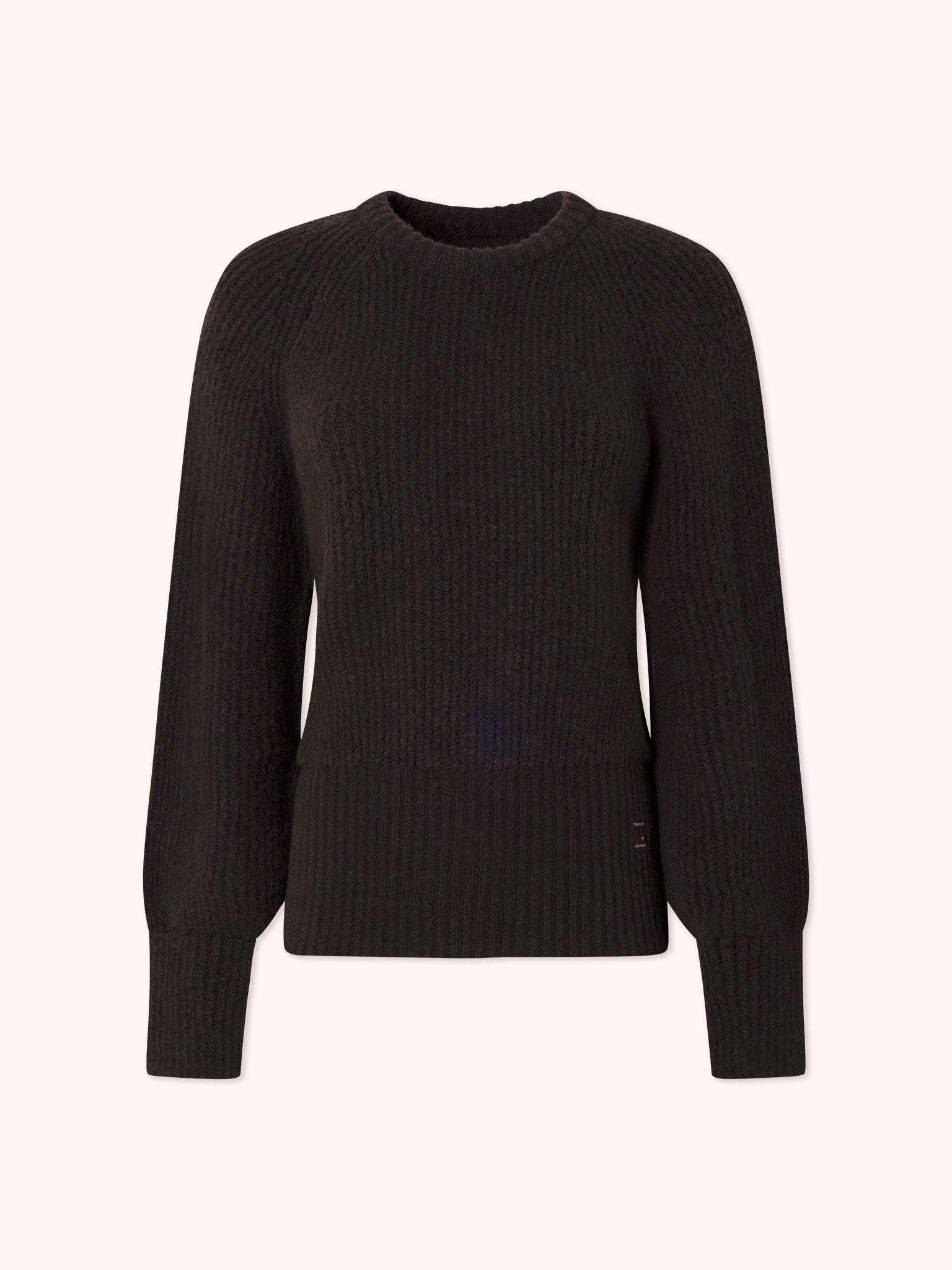 SUÉTER DE PUNTO CANALÉ CON MANGA ABULLONADA MARRÓN