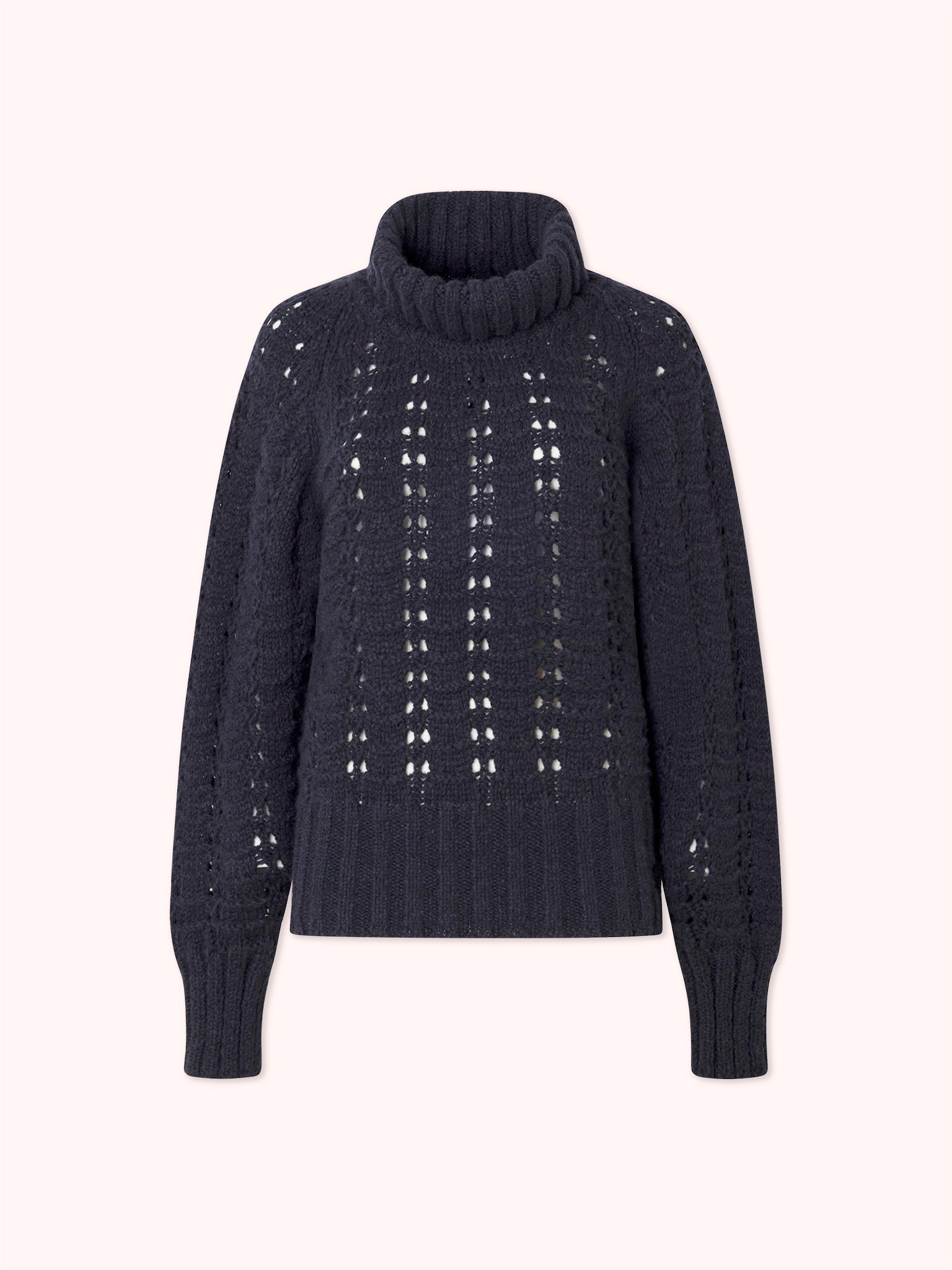 SUÉTER DE PUNTO CALADO CON CUELLO CISNE AZUL MARINO