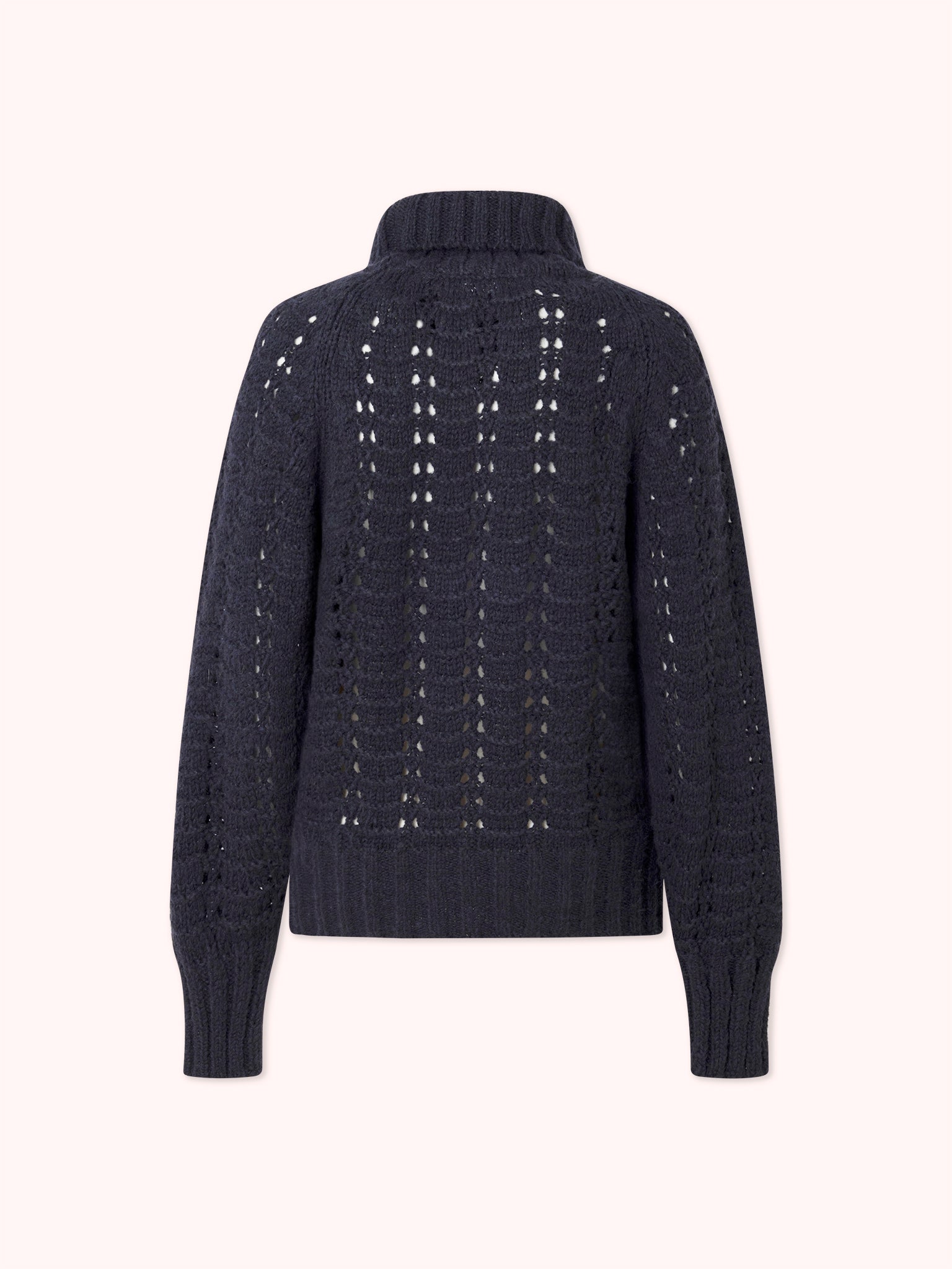 SUÉTER DE PUNTO CALADO CON CUELLO CISNE AZUL MARINO