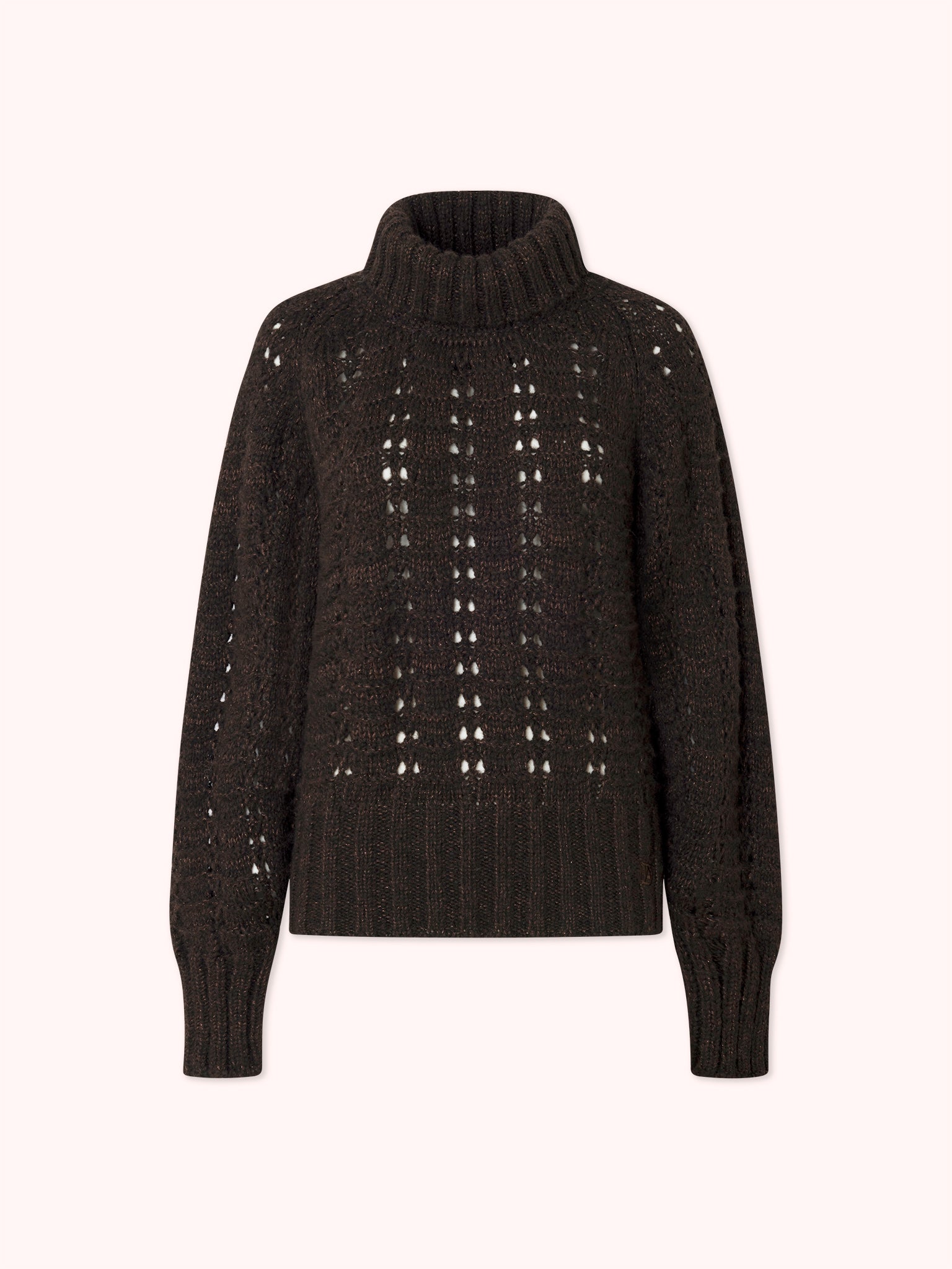 SUÉTER DE PUNTO CALADO CON CUELLO CISNE MARRÓN