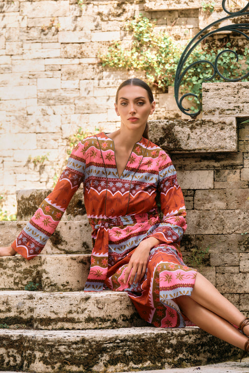 KAFTÁN ESTAMPADO NARANJA TROPICAL VEDHA