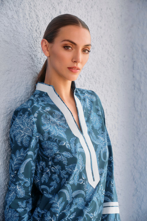 KAFTÁN CORTO TOILE DE JOUY AZUL CLAIRE