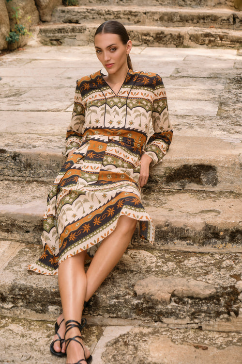 KAFTÁN ESTAMPADO VERDE TROPICAL VEDHA