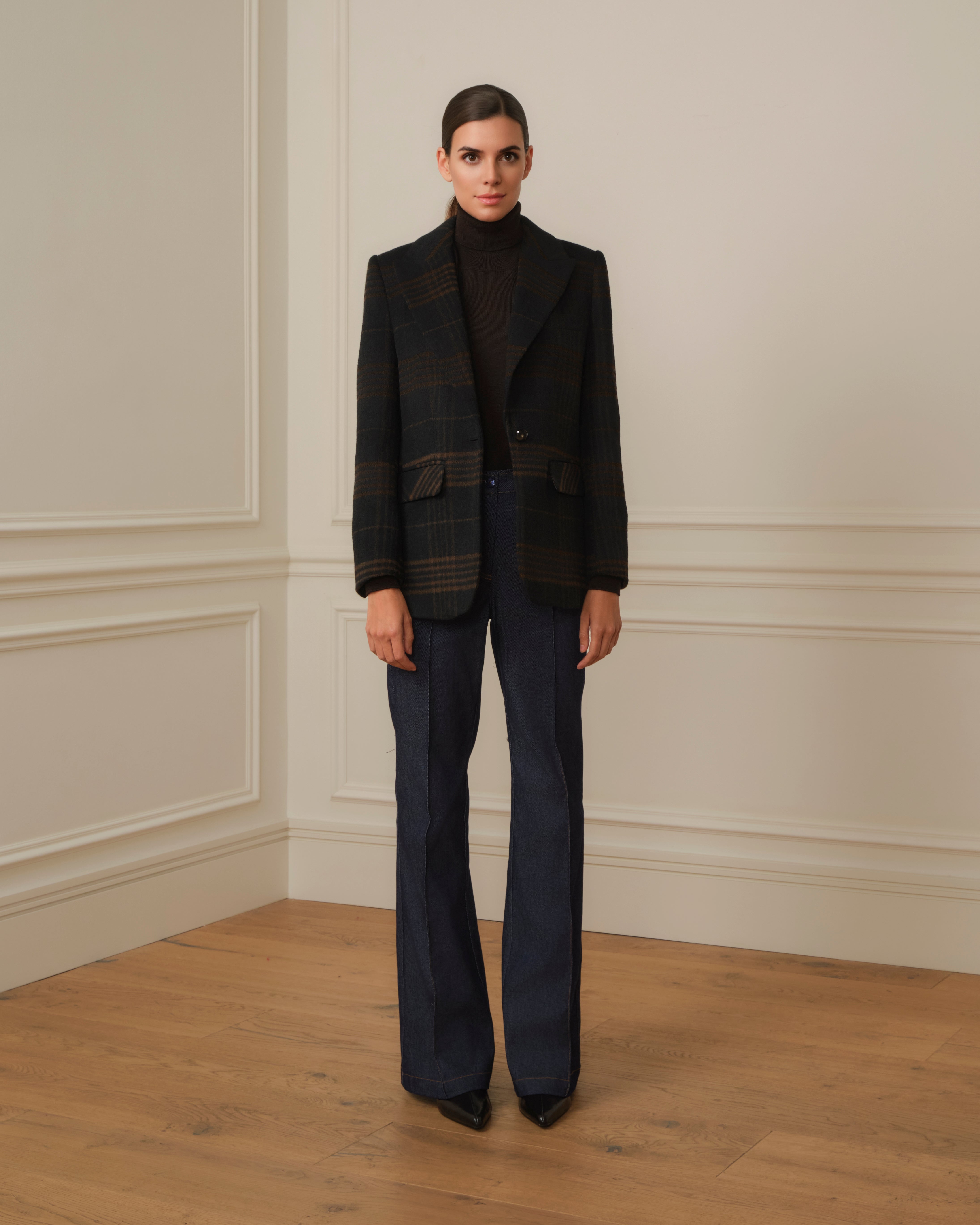 BLAZER DE CUADROS CON BOLSILLOS FRONTALES