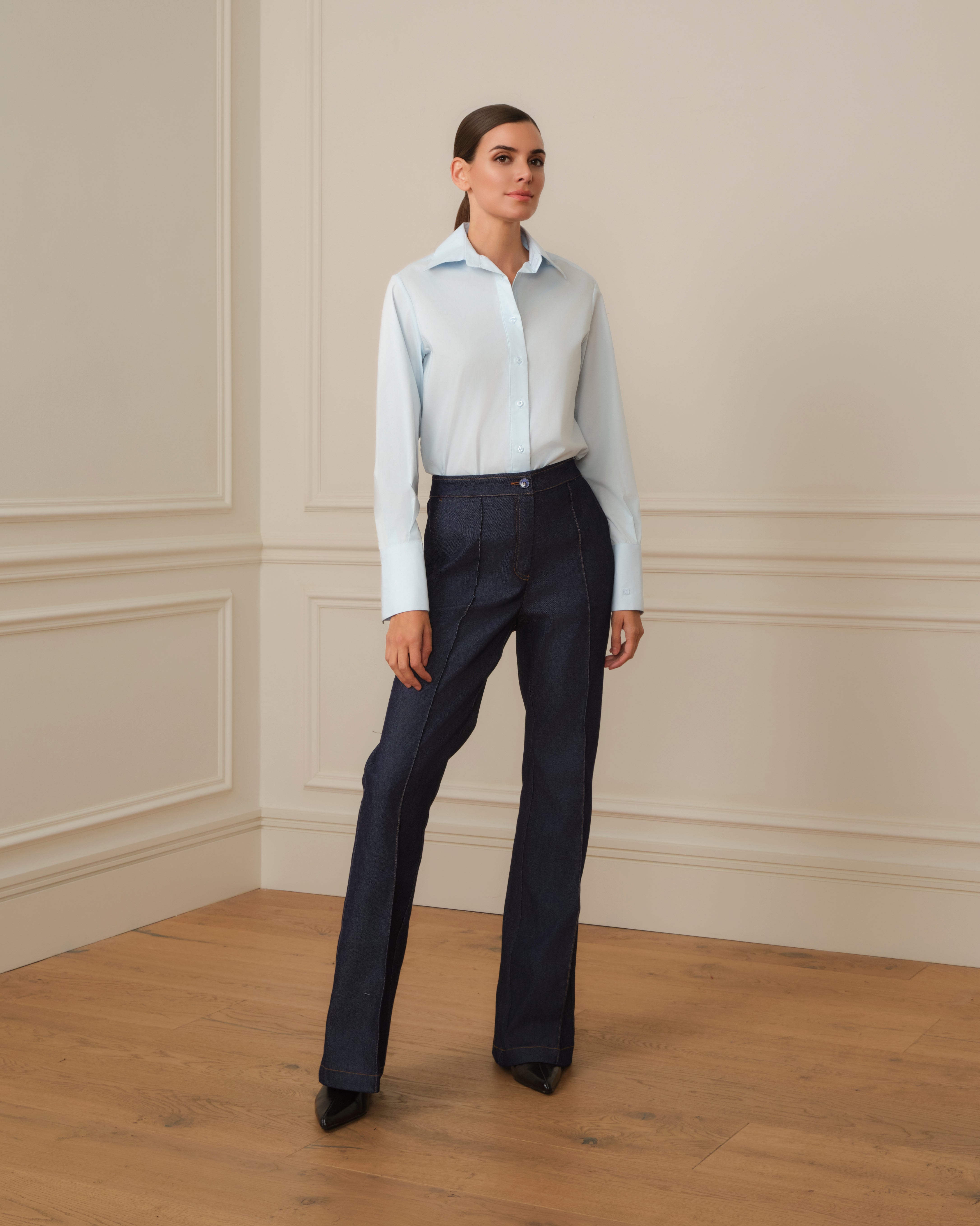 CAMISA DE PUÑO ALARGADO AZUL