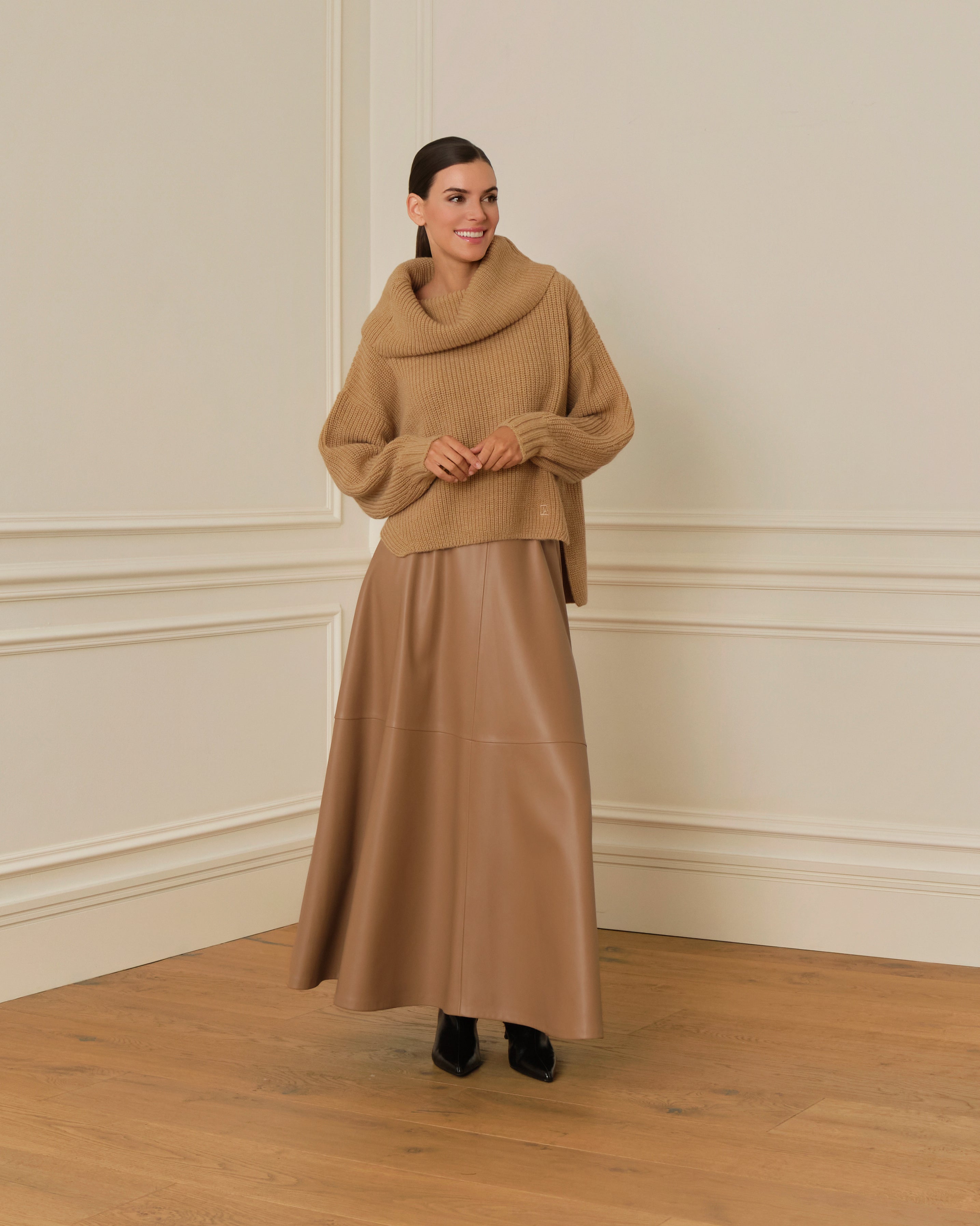 FALDA TOBILLERA EFECTO PIEL CAMEL