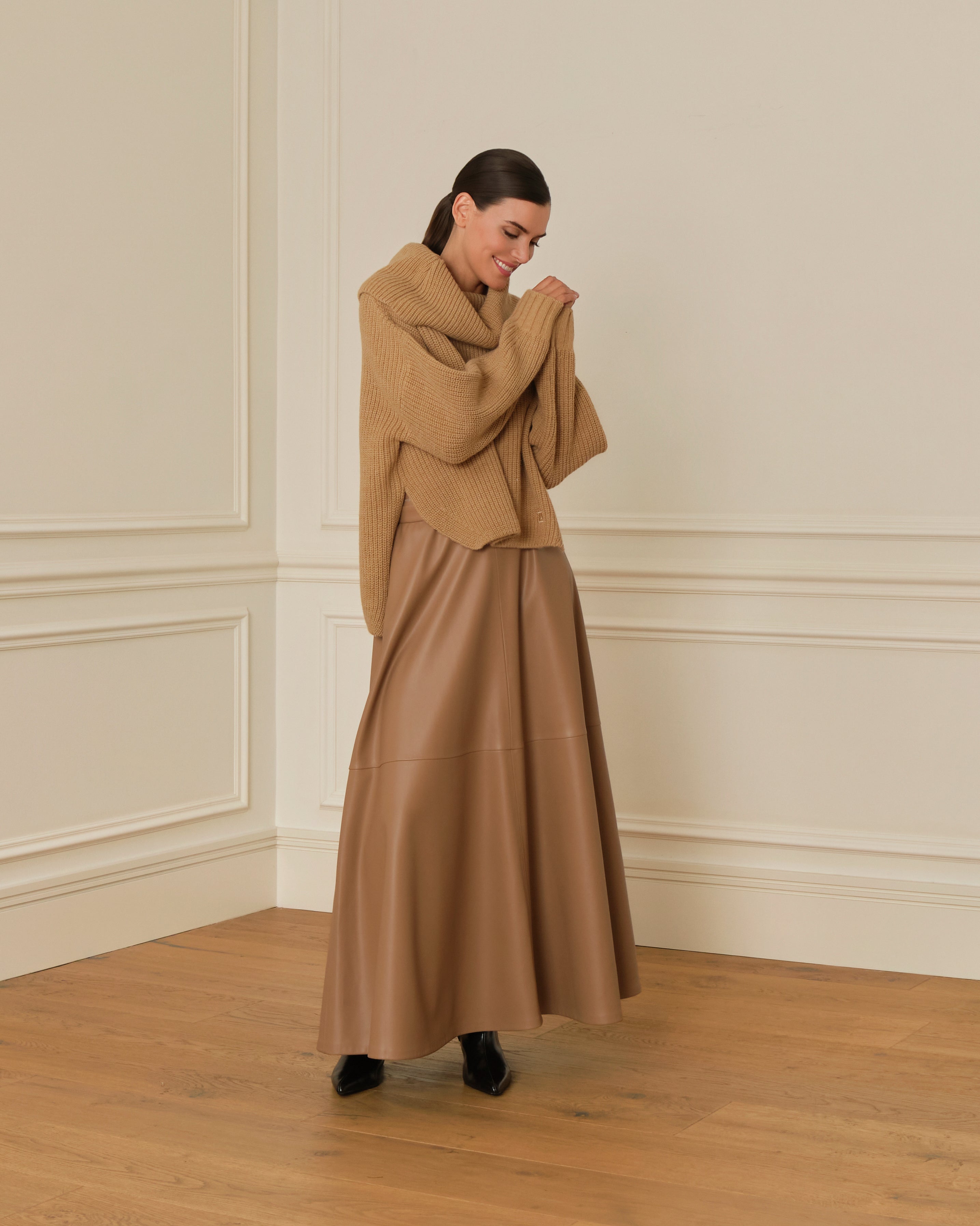 FALDA TOBILLERA EFECTO PIEL CAMEL