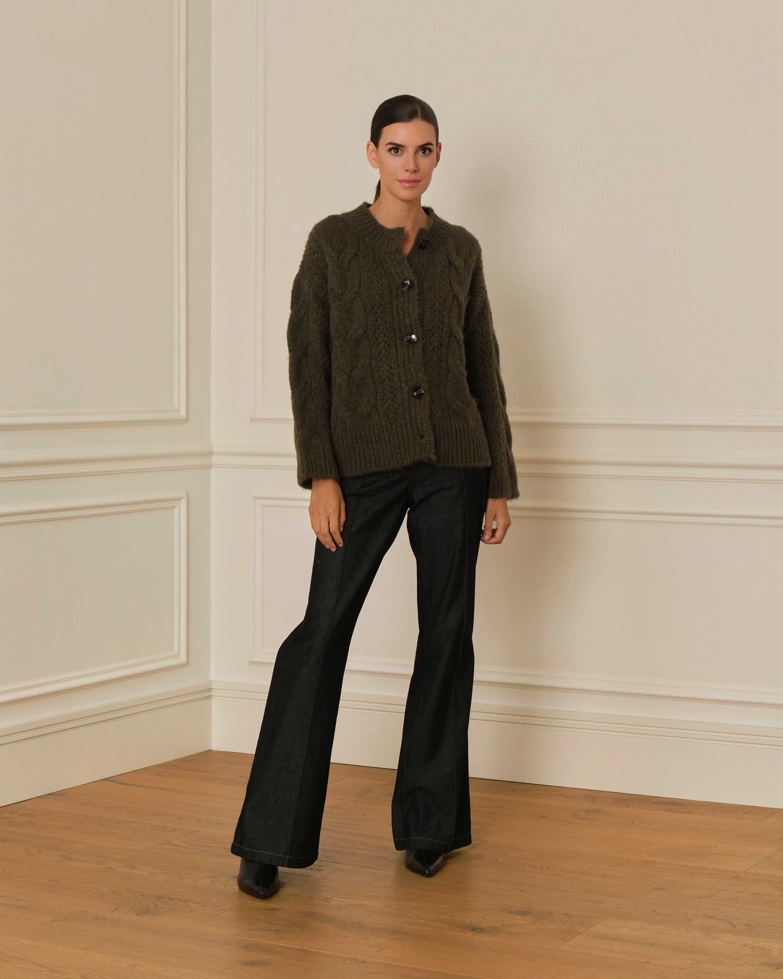 CÁRDIGAN DE PUNTO TRENZADO VERDE