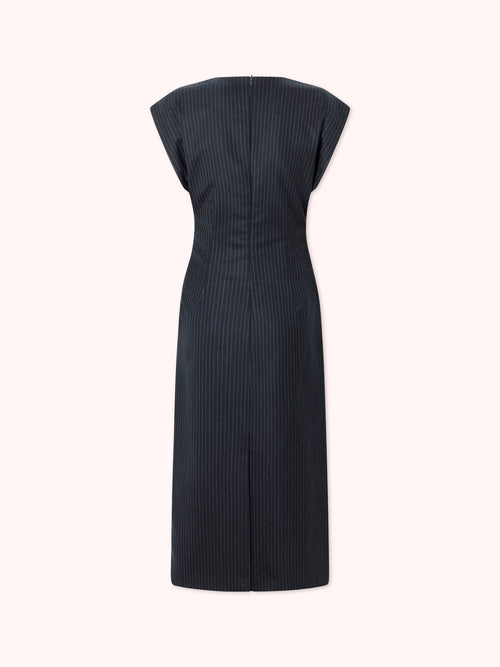 VESTIDO MIDI DRAPEADO DE RAYA DIPLOMÁTICA