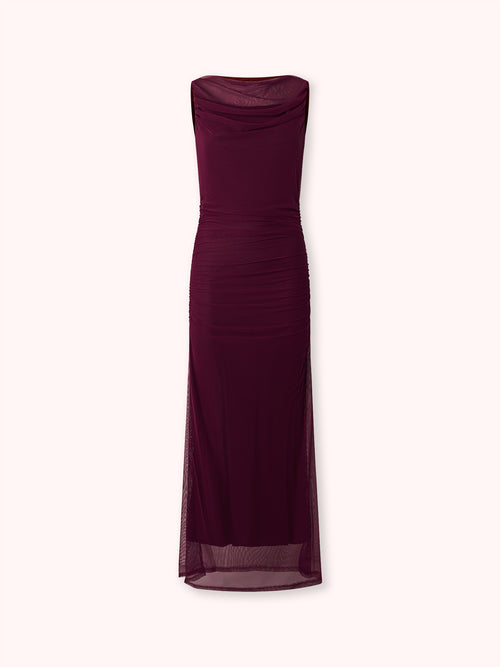 VESTIDO DE TUL CON ESCOTE DRAPEADO VIOLETA