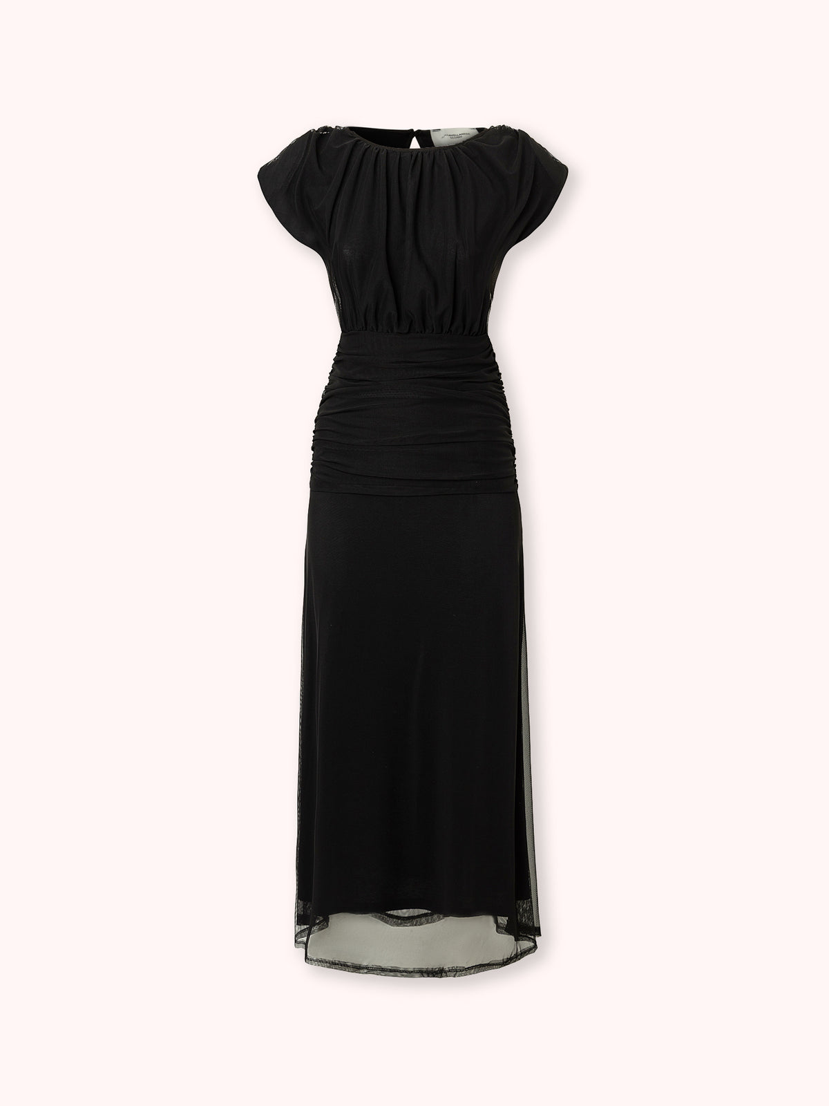 VESTIDO LARGO DRAPEADO HOMBRERAS NEGRO