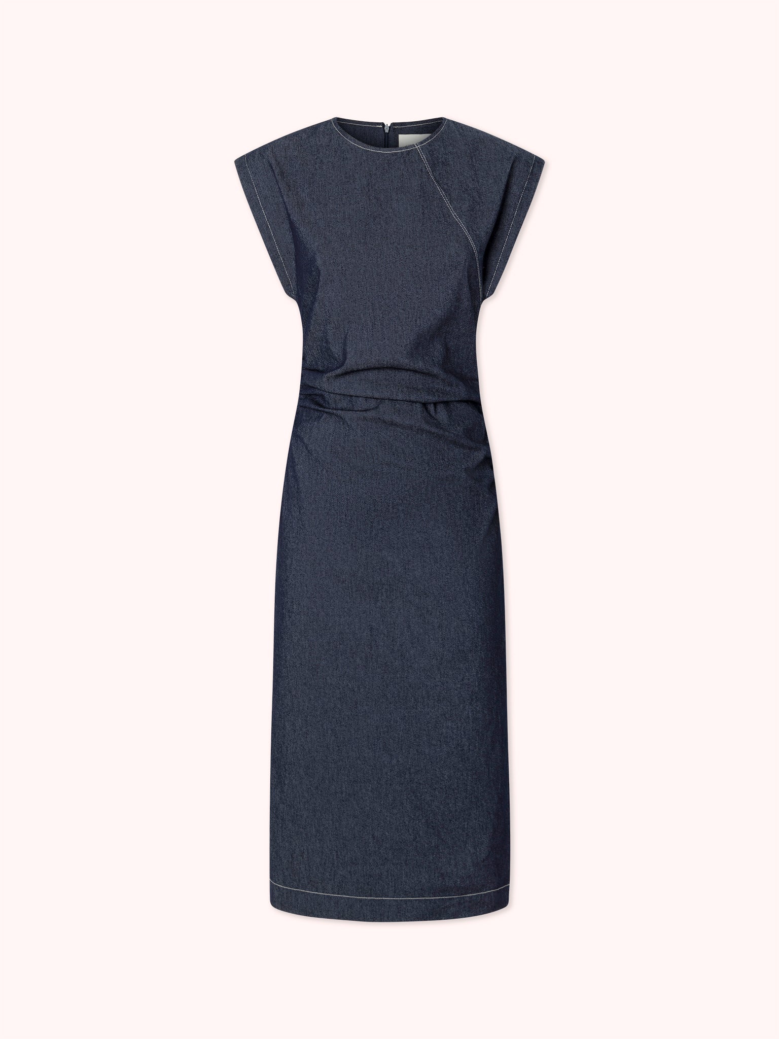 VESTIDO MIDI DRAPEADO DENIM