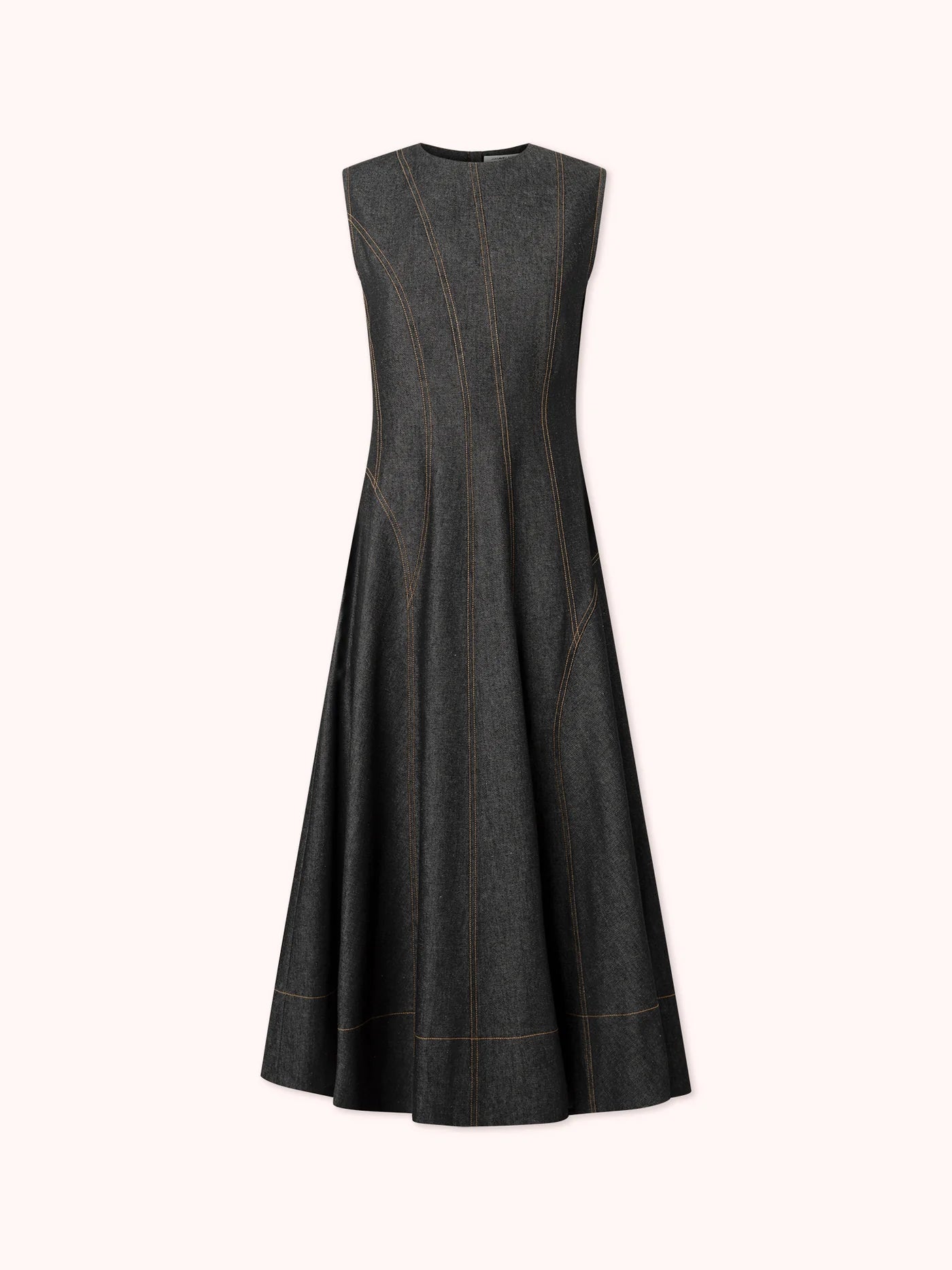 VESTIDO MIDI DENIM CON COSTURAS VISTAS AZUL MARINO