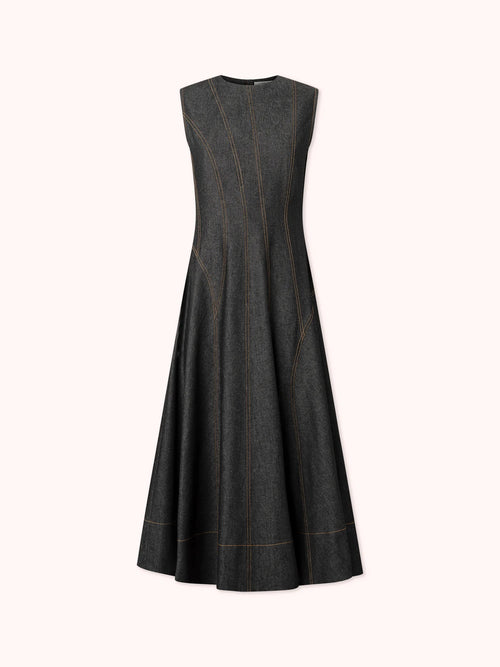 VESTIDO MIDI DENIM CON COSTURAS VISTAS AZUL MARINO