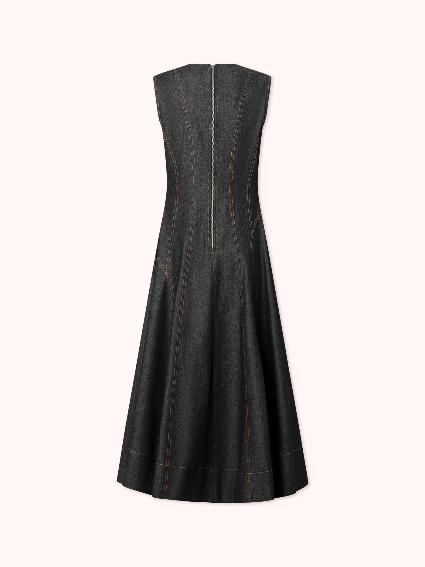 VESTIDO MIDI DENIM CON COSTURAS VISTAS AZUL MARINO