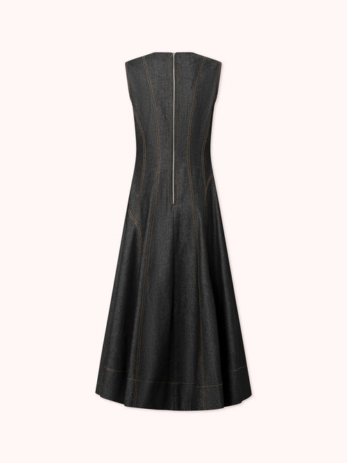 VESTIDO MIDI DENIM CON COSTURAS VISTAS AZUL MARINO